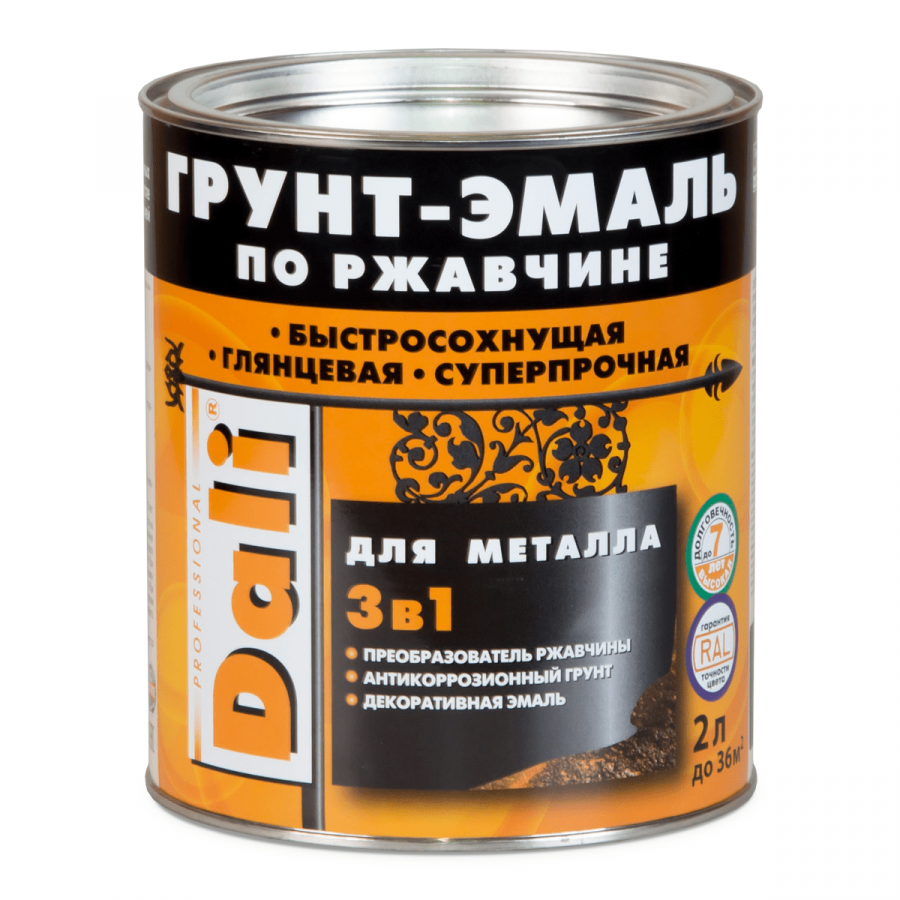 Фото Грунт-эмаль по ржавчине серебристый алюминий DALI 2л /2,8кг