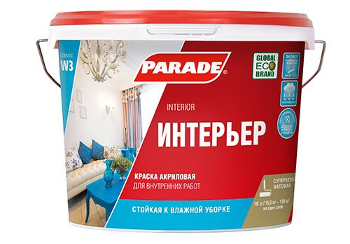 Фото Краска для стен и потолков акриловая PARADE CLASSIC W3 10 л.