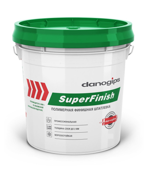 Шпатлевка Danogips SuperFinish универсальная готовая 11л (18 кг) ЗЕЛЕНАЯ КРЫШКА