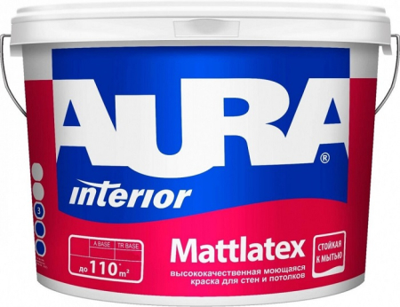 Краска интерьерная моющаяся  для стен и потолков AURA MATTLATEX 9 л  основа TR