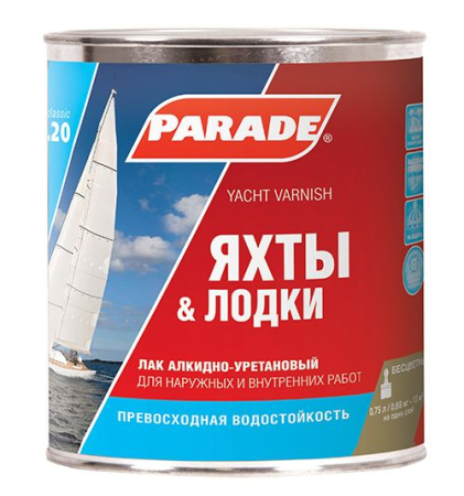 Лак яхтный алкидно-уретановый PARADE CLASSIC L20 Полуматовый 0,75л