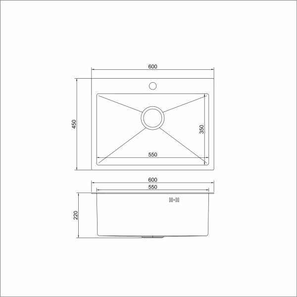 Мойка настольный монтаж 60х45 (3,0) вып 3 1/2 сатин