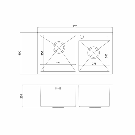 Фото Мойка настольный монтаж 72*40 (3,0) 2-х чаш вып 3 1/2