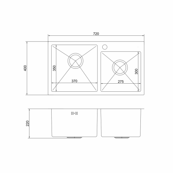 Мойка настольный монтаж 72*40 (3,0) 2-х чаш вып 3 1/2