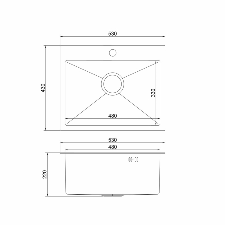 Фото Мойка настолный монтаж 53х43 (3,0) вып 3 1/2 сатин нано