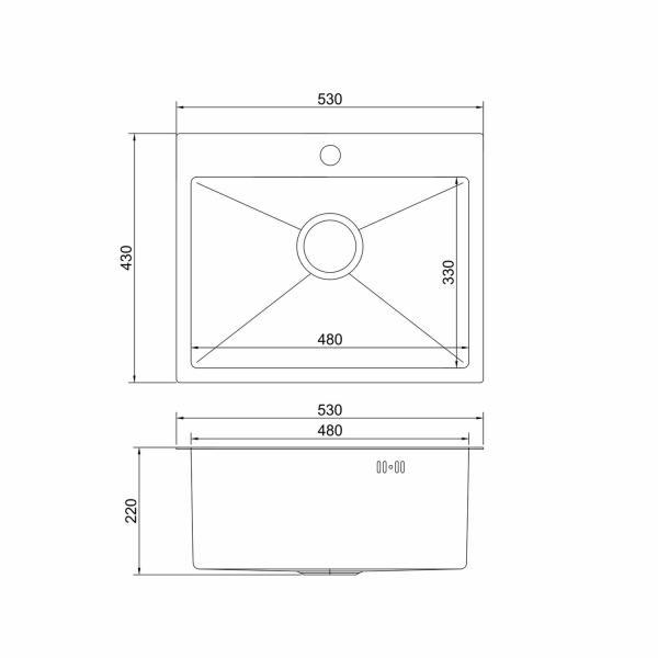 Мойка настолный монтаж 53х43 (3,0) вып 3 1/2 сатин нано