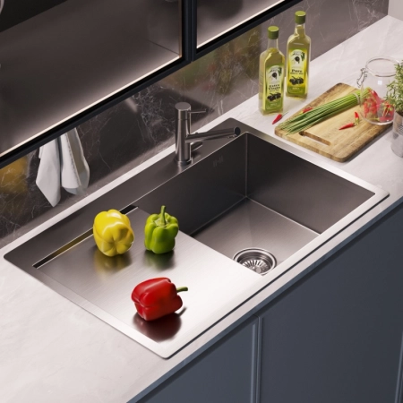 Фото Мойка настольный монтаж 78х50 (3,0) прав.вып 3 1/2  сатин